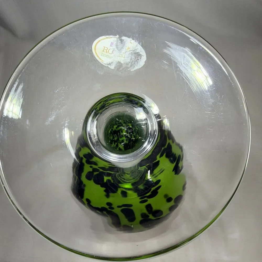 RO Home Hand-Blown Green & Black Tortoise Leopard Art Goblet Vase - 13.25